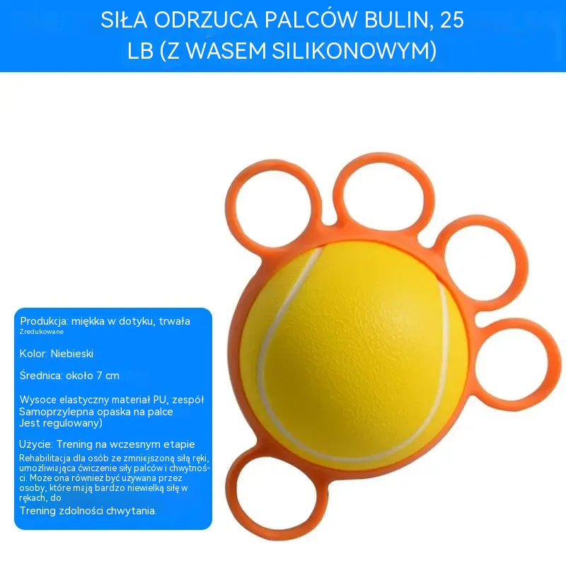 Piłka ortopedyczna do rehabilitacji dłoni i palców z pierścieniami stabilizującymi, przyrząd do treningu siły i sprawności ruchowej dla seniorów oraz osób po udarze.