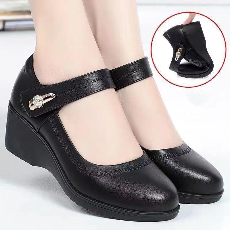 【Oferta limitowana – 50% taniej!】【35-41】Miękkie skórzane buty na obcasie z miękką podeszwą, antypoślizgowe skórzane buty dla mamy