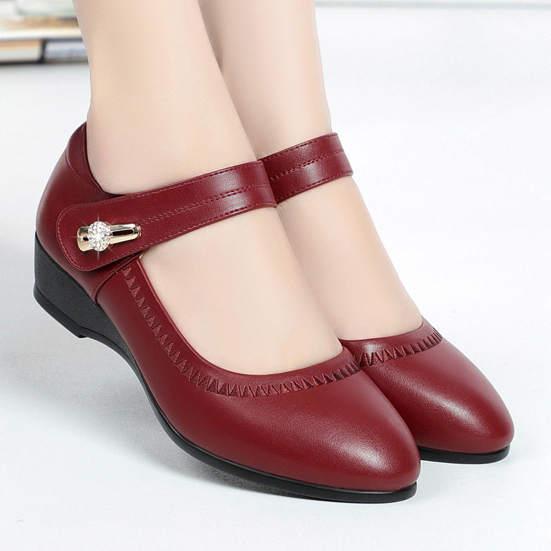 【Oferta limitowana – 50% taniej!】【35-41】Miękkie skórzane buty na obcasie z miękką podeszwą, antypoślizgowe skórzane buty dla mamy