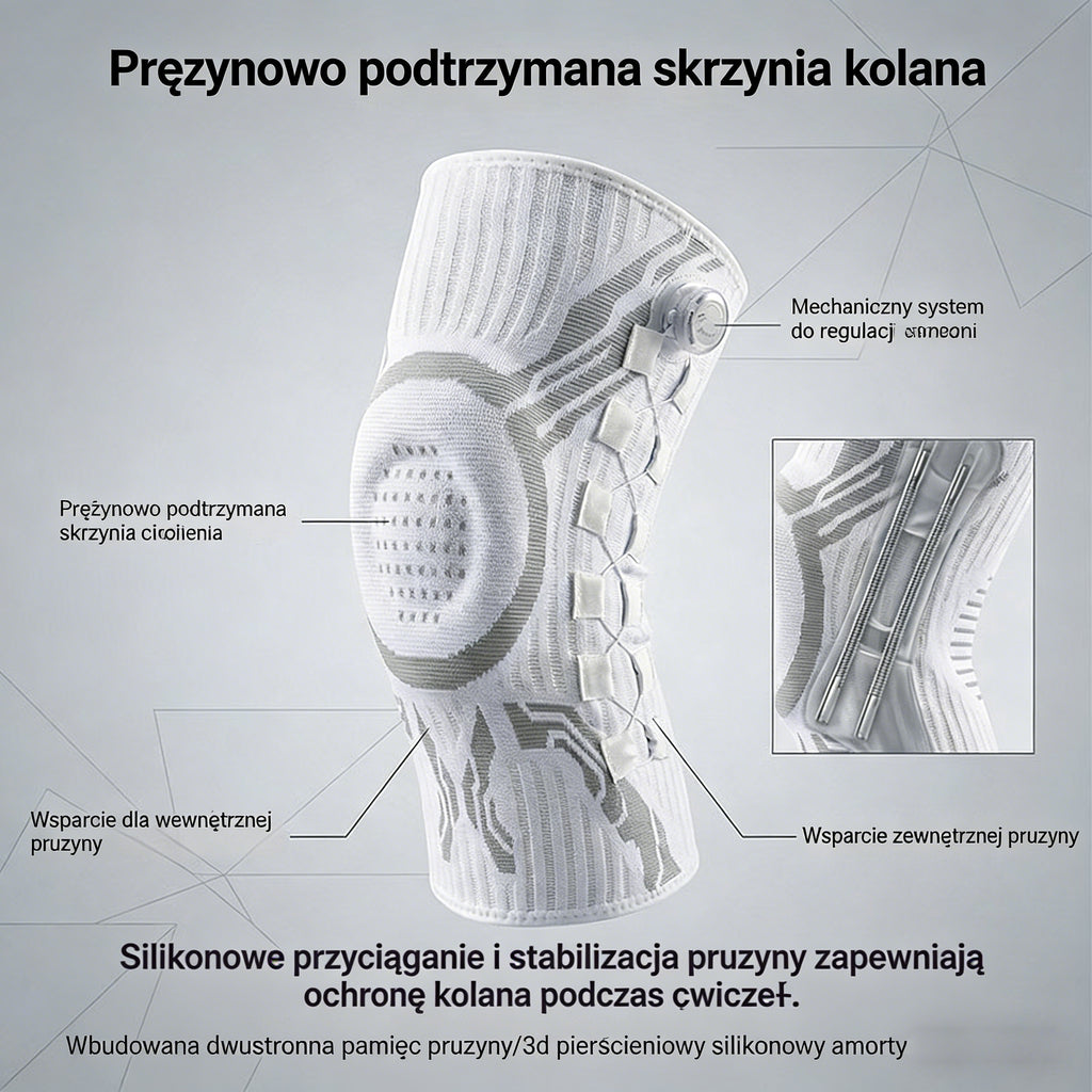🔥Gorąca sprzedaż🔥🦵🦵Silikonowa sportowa opaska kompresyjna na kolano z podparciem sprężynowym, amortyzująca wstrząsy, do biegania i fitnessu