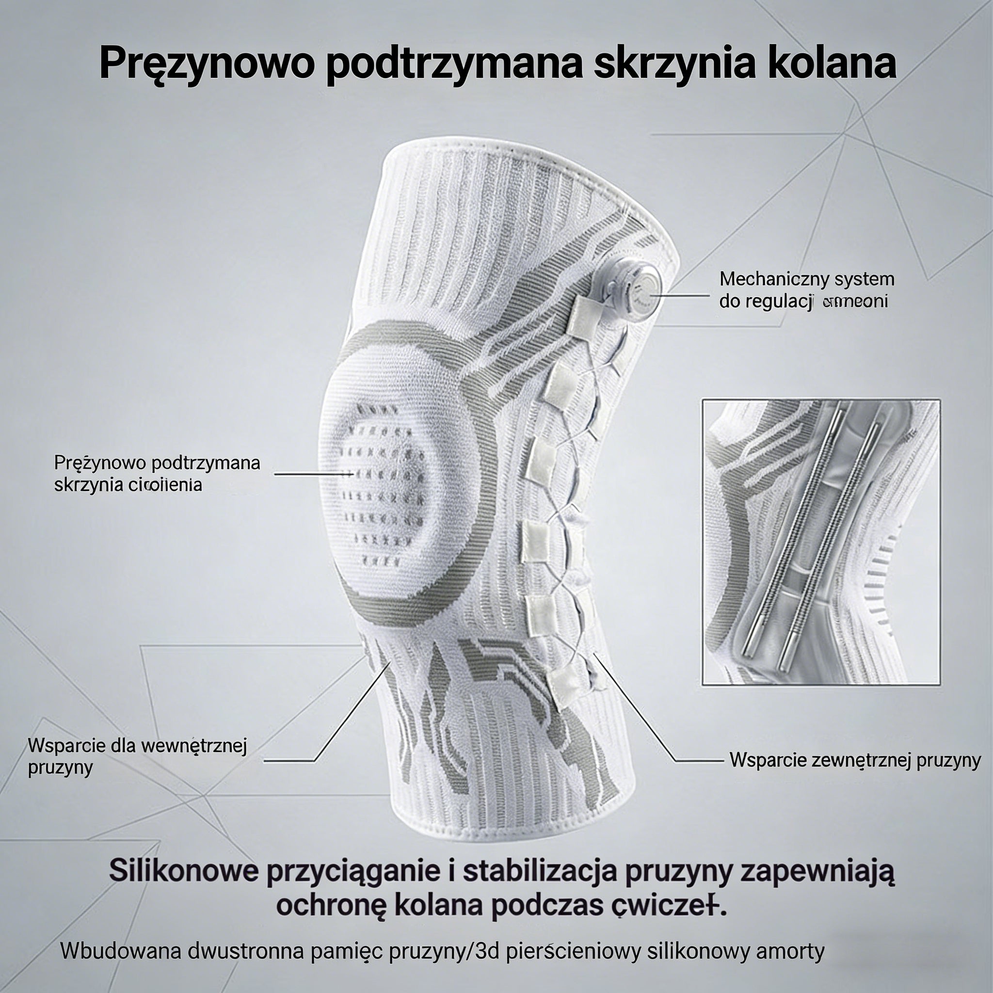 🔥Gorąca sprzedaż🔥🦵🦵Silikonowa sportowa opaska kompresyjna na kolano z podparciem sprężynowym, amortyzująca wstrząsy, do biegania i fitnessu