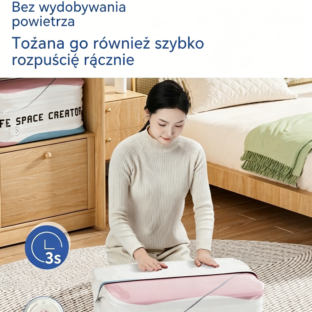 👕📦【Zestaw 5 sztuk!21.8 zł / sztuka】Worki próżniowe do kompresji ubrań, nie wymagają pompki | Dwuwarstwowy pasek uszczelniający o pogrubionej konstrukcji zapobiegający pękaniu i przeciekaniu.