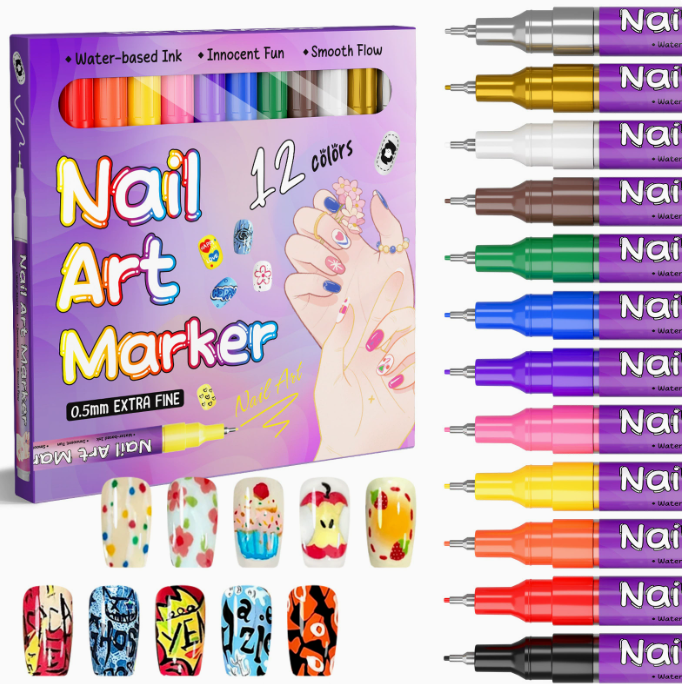 🥳Super Promocje 2026🥳💞 Sprzedaż przekroczyła 50 000 sztuk! ✨🎨12-kolorowe pisaki do zdobienia paznokci💅🖌️