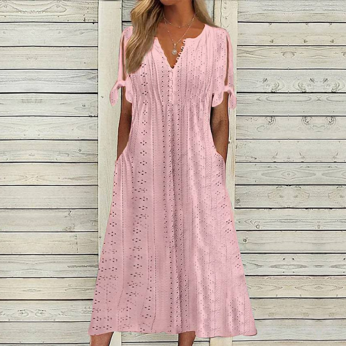 [🏆Wyprzedaż sezonowa] 👗Miękka bawełniana sukienka w jednolitym kolorze – wygodna i uniwersalna, idealna do noszenia na co dzień