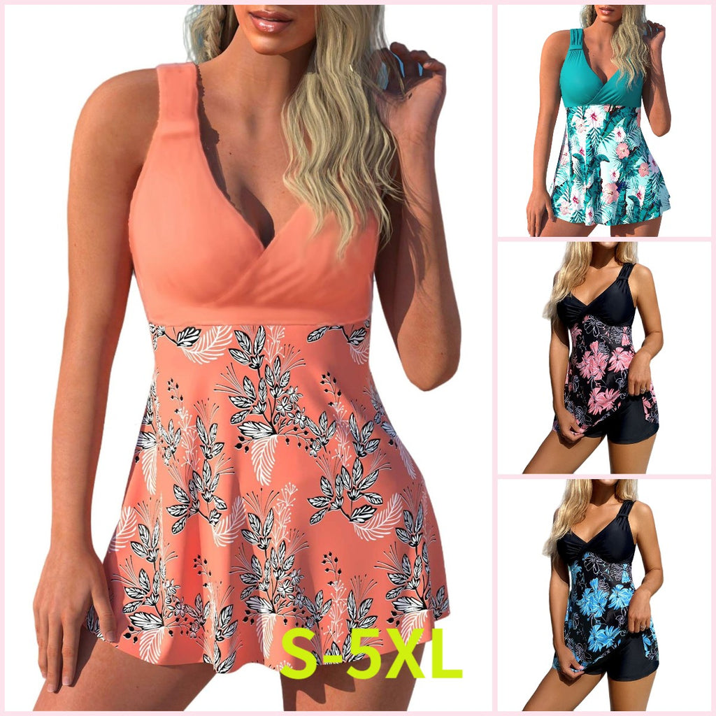 🌴🏖️🌈【50% zniżki】🔥🔥【S-5XL】😍2026 Nowy zestaw kostiumów kąpielowych dla kobiet w dużych rozmiarach z nadrukiem, szorty, spódnica z rozcięciem na plecach, szybkoschnący materiał