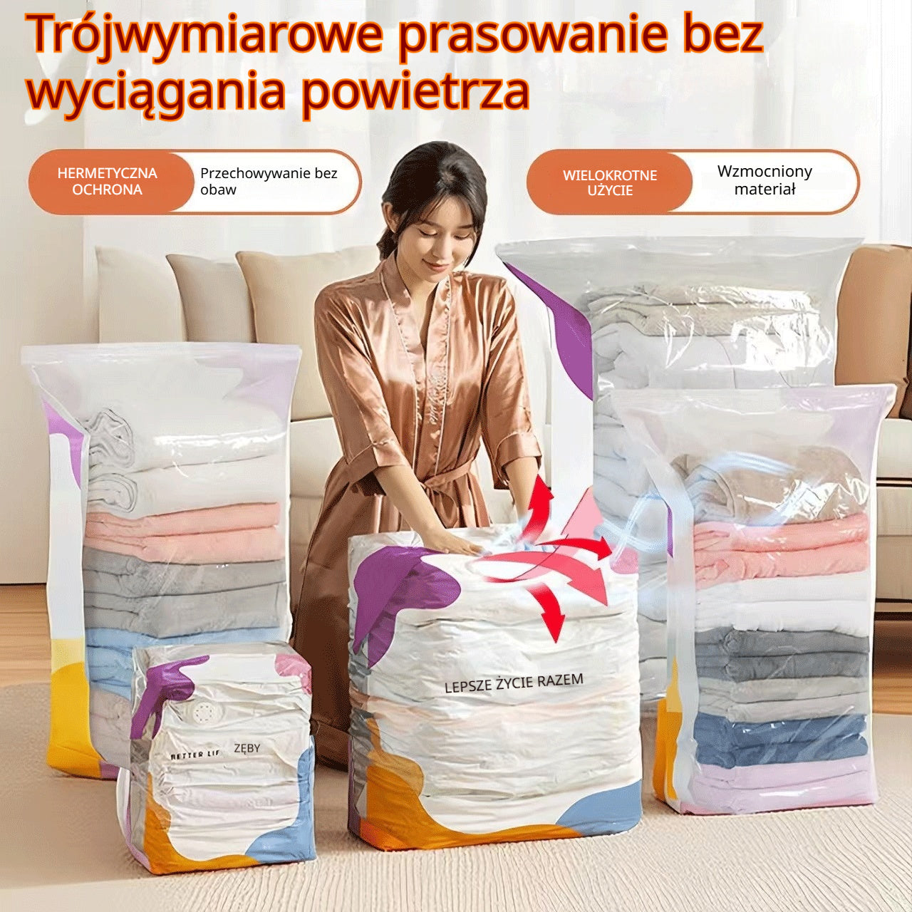 🧳【Zestaw 5 sztuk】💨 Duże kompresowalne worki próżniowe do przechowywania: nie wymagają pompy, są szczelne, idealne do użytku w domu i w walizce, pozwalają zaoszczędzić dużo miejsca ✈️4302243