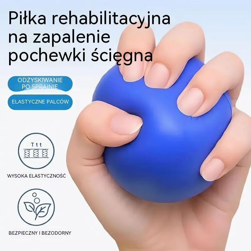 Piłka ortopedyczna do rehabilitacji dłoni i palców z pierścieniami stabilizującymi, przyrząd do treningu siły i sprawności ruchowej dla seniorów oraz osób po udarze.