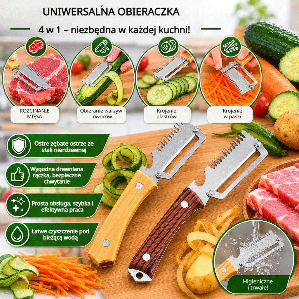 🔥Kup 1, a drugi otrzymasz gratis (2 sztuki)🧅🔪 Wielofunkcyjna obieraczka kuchenna 3 w 1: obiera, szatkuje warzywa, kroi mięso i otwiera butelki
