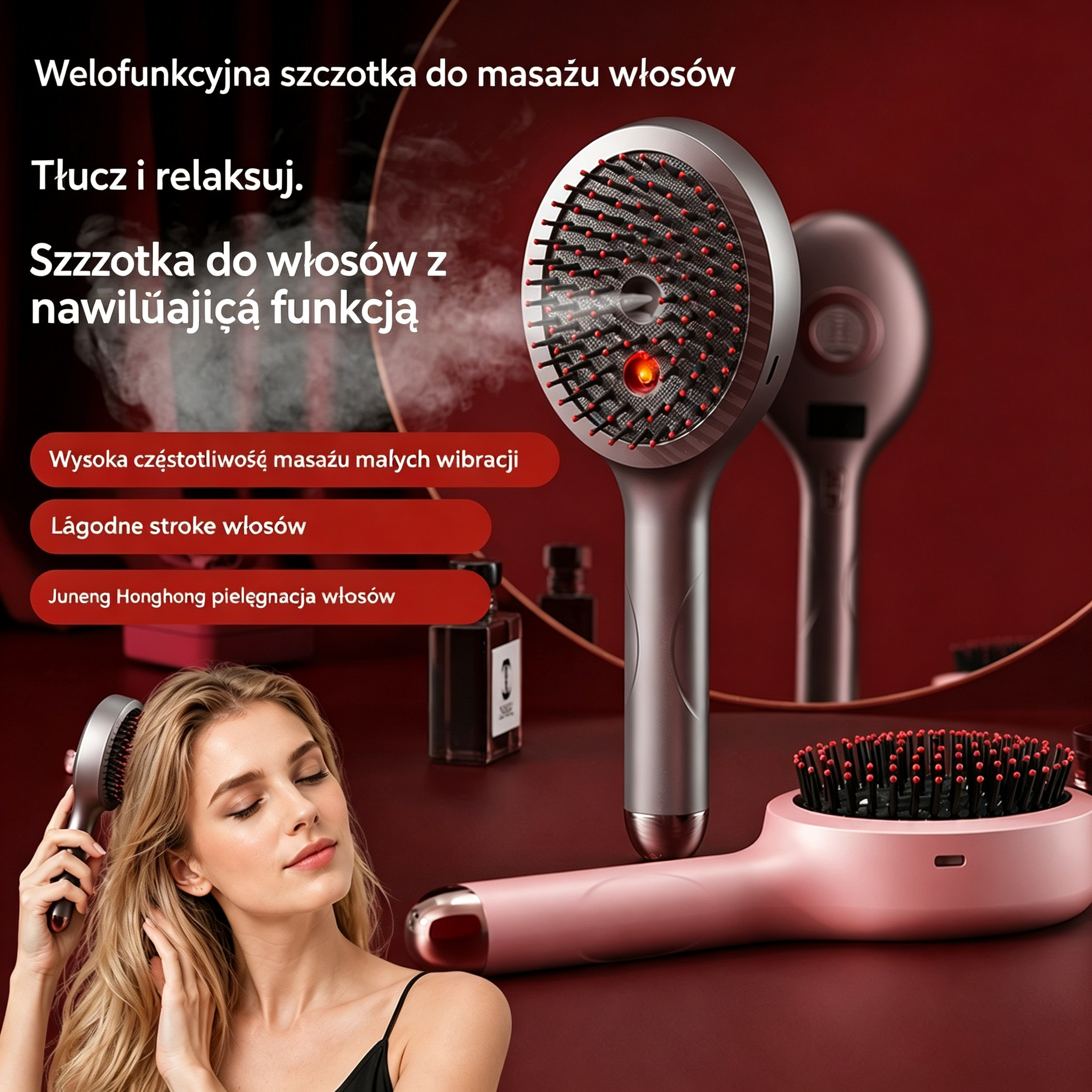 💆‍♀️Grzebień masujący z funkcją spryskiwania relaksuje skórę głowy, nadaje się do stylizacji i pielęgnacji włosów w domu, a także posiada funkcję masażu wibracyjnego.
