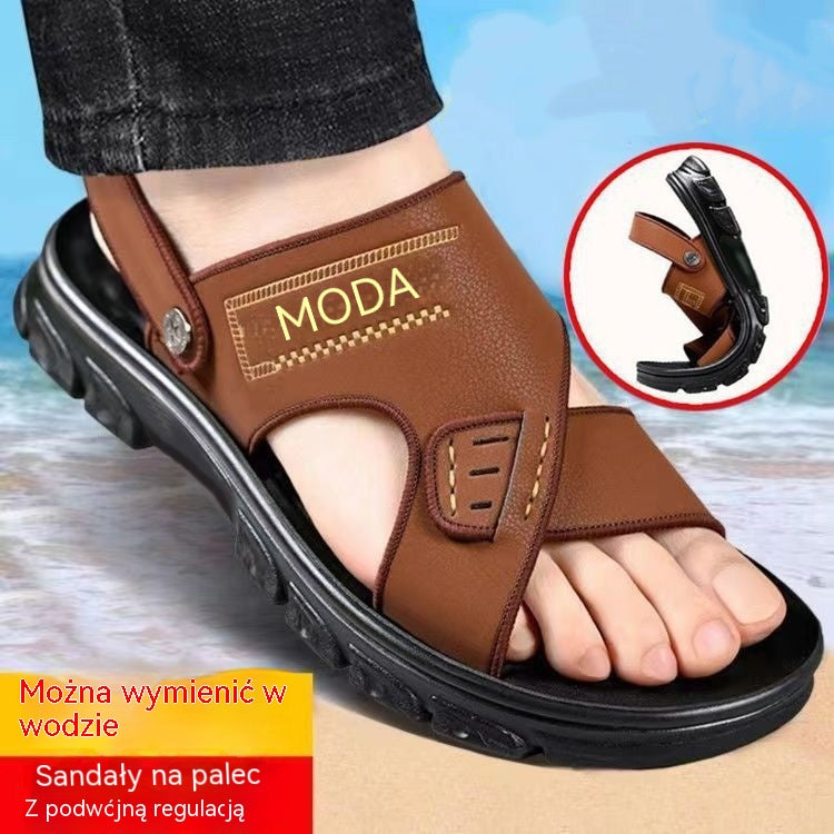 🐂【38-47】Nowe męskie skórzane sandały plażowe z grubą podeszwą✅Płatność gotówką przy odbiorze